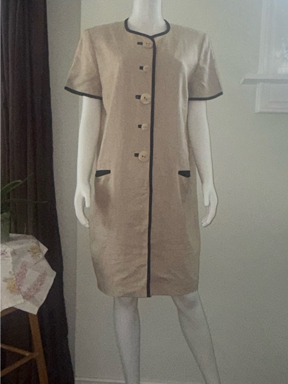 Positive Attitude Beige Midi Dress with Black Trim